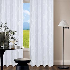 White Cotton Curtains 84 Inch Long with Frill Trim Set of 2  Soft, Airy, Farmhouse Style Sheer Drapes for Bedroom & Living Room  Light Filtering Privacy Panels for Rustic Home Decor