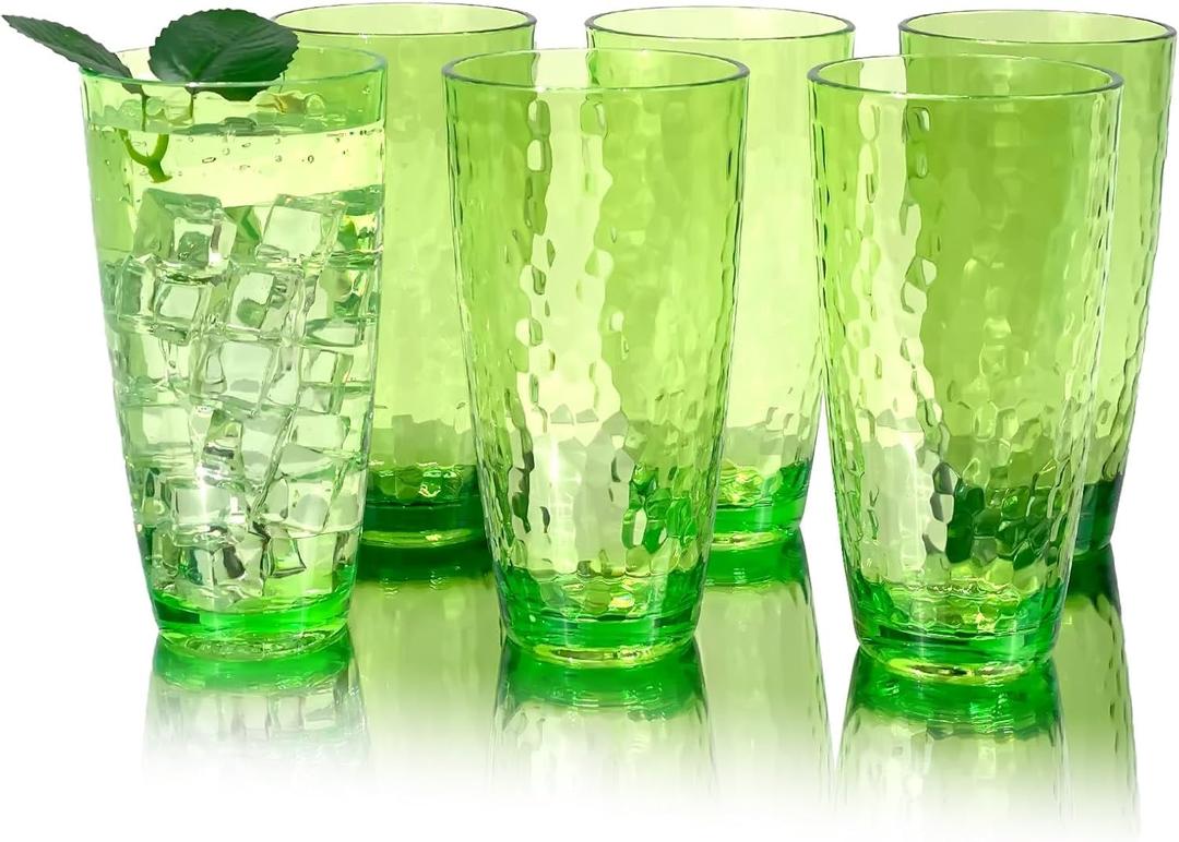 26-Ounce Plastic Tumblers (Set of 6), Reusable Plastic Mugs, BPA-Free Acrylic to Drink Mugs, Shatter Resistant, Textured Interior, Dishwasher Safe (Green, 26 Ounce)