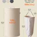 126L Laundry Basket with Lid, Laundry Hamper, Laundry Room, Beige, 16"L x 16"W x 29.5"H