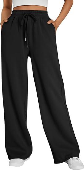 Trendy Queen Womens Wide Leg Fleece Lined Sweatpants Fashion Travel Pants, Medium