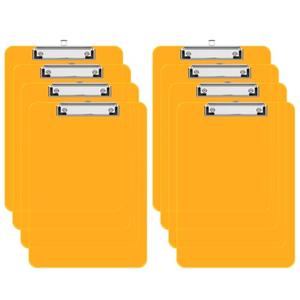Juvealoe A4 Plastic Clipboard Set of 8, 8.5 x 11 Light Orange Colored Clip Boards with Low Profile Clip, Letter Size for Classroom, Teacher, Students, School & Office Supplies