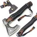 SHINY CRAFTS®- Engraved Viking Axe – Gift for Outdoorsman Hand-Forged Hatchet with Leather Wrap Ideal for Holiday or Wedding Gifts (SCA-10)