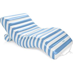 FUNBOY Giant Inflatable Luxury Blue & White Cabana Striped Chaise Lounger, Chair Pool Float for Adults, Perfect for a Summer Pool Party, Nearly 6 Feet Long