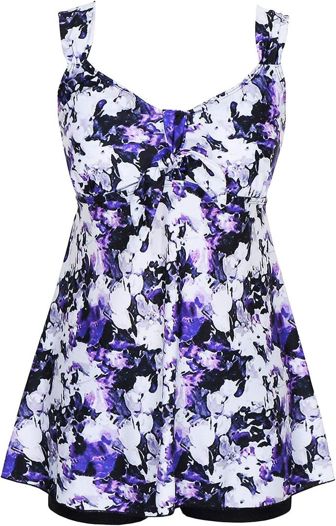 DANIFY Womens Plus Size Swimsuits Tankini Swimdress Cover Up Swimwear Two Piece Bathing Suit Retro Skirted Swim Dress (Blue, XL)