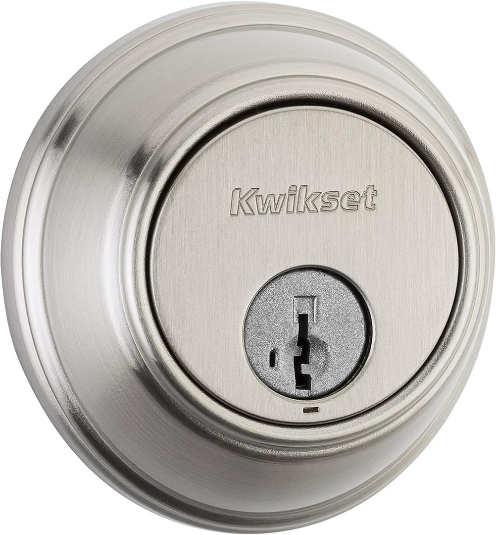 Kwikset 816 Key Control Deadbolt Lock, Round Satin Nickel Exterior Keyed Front Entry Door, Pick Resistant SmartKey Rekey Security, Single Cylinder Dead Bolt, with Microban Protection