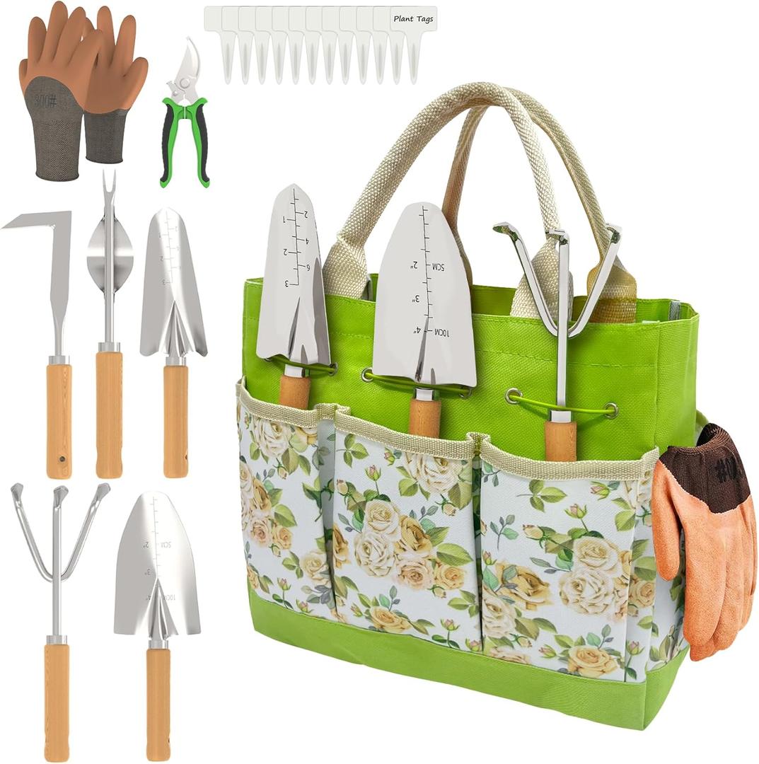 Gardening Tools 20-Piece Complete Gardening Essentials, Heavy Duty Garden Hand Tools Stainless Steel Ergonomic Rust-Proof Garden Tool Set - Ideal Gardening Gifts for Women Men Beginners Gardeners