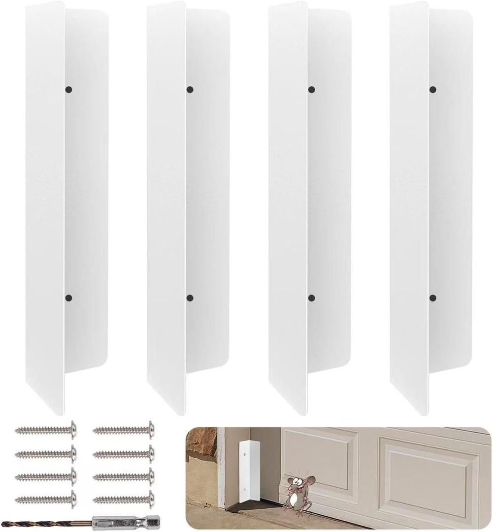 Bompro 4 Pcs Garage Door Seal Mouse Guard, Heavy Duty Stainless Steel Garage Door Mouse and Snake Guard, Permanent Solution (White)