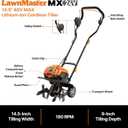 LawnMaster Brushless 48V MAX Cordless Tiller Cultivator with 2X MAX 24V 4.0ah Battery& 1x MX24V Dual Port Charger, 4X Blade, 14.5In Width & 9In Depth-CLTE4814