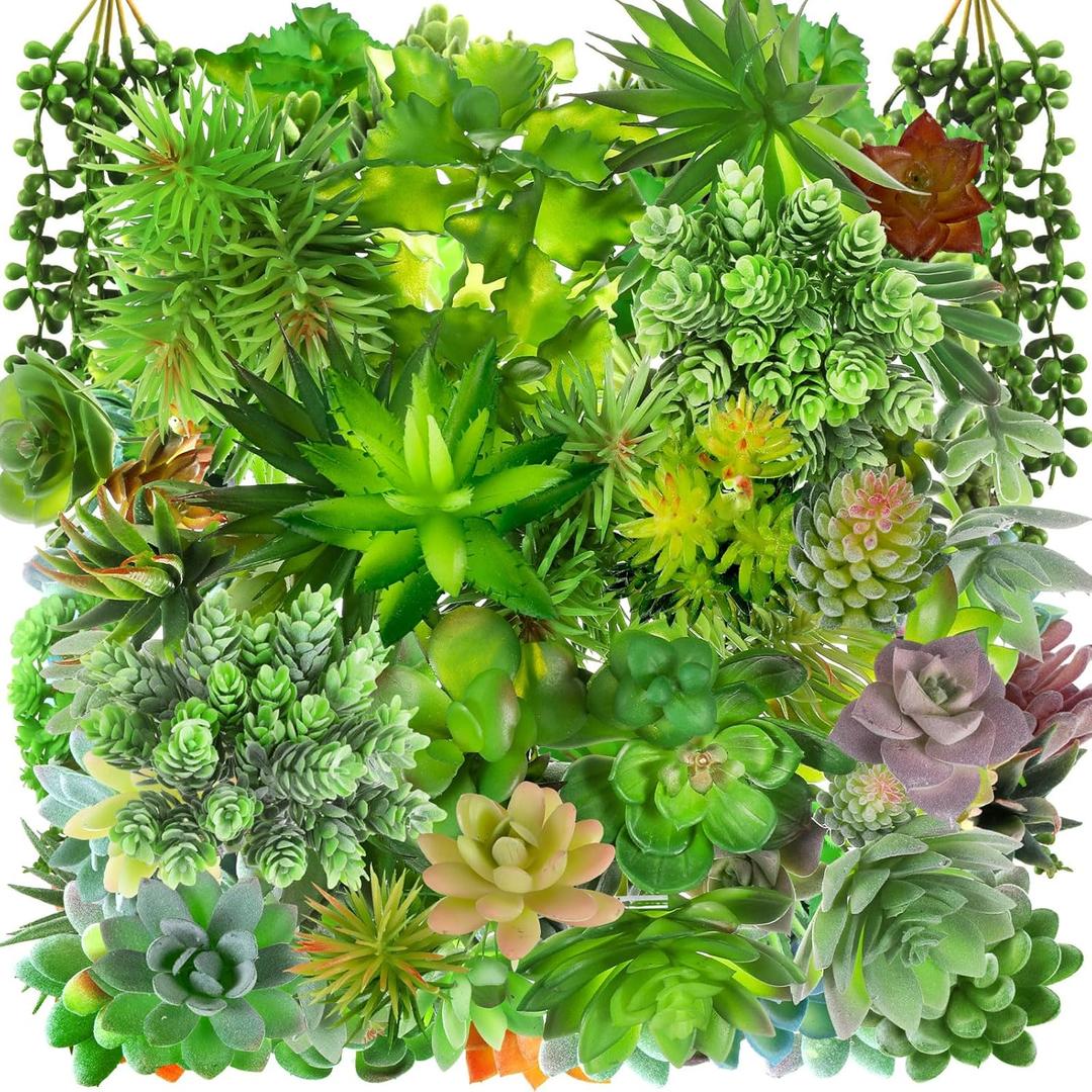 Tigeen 120 Pcs Artificial Plastic Succulents Realistic Textured Assorted Decorative Faux Succulent Fake Faux Succulents Unpotted for Lotus Landscape Garden Arrangement (Lovely Style)