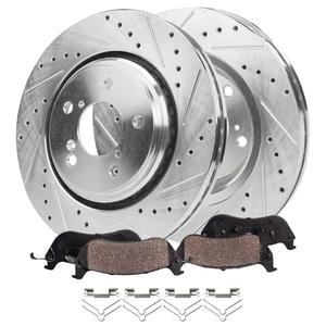 Detroit Axle - Front Brake Kit for 2018-2025 Honda Odyssey, 2019 2020 2021 2022 2023 2024 Drilled and Slotted Disc Brake Rotors Ceramic Brakes Pads with Hardware Replacement : 12.60" inch Rotor