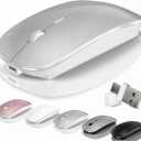 Kovess Wireless Bluetooth Mouse for Mac Air MacBook Pro Laptop PC Pad Optical Rechargeable Silent Mouse with Jiggler Mode Dual Mode Switch Bluetooth 5.2/3.0 and 2.4G USB-A & USB-C Receiver Silvery