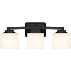 Tawson Adam Modern 3-Light Vanity Light Industrial Wall Sconce Lighting Fixture with Etched Glass Shade in Dark Bronze Black Finish for Bathroom, Hallway, Kitchen, Mirror