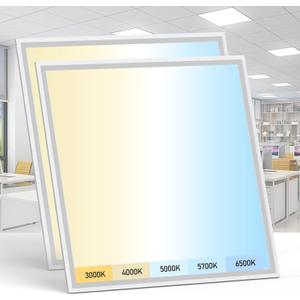 AIKVSXER 2 Pack 2x2 LED Flat Panel Light - Selectable 5 CCT 3000K-6500K & 5 Wattage 30-50W 5500Lm 0-10V Dimmable 2x2 led Drop Ceiling Lights 120-277V for Commercial and Home