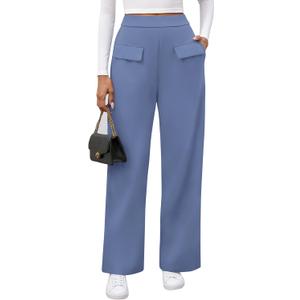 BTFBM Women's Pants 2025 Fall Elastic High Waisted Trousers Stretchy Comfy Lounge Palazzo Pant Wide Leg Sweatpants (Blue, M)