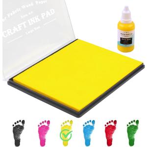 5"x4'' Large Ink Pad Washable Stamp Ink Pad for Baby Footprint Handprint with 30ml Premium Refill Ink (Yellow)