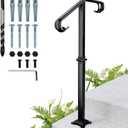 Single Post Wrought Iron Handrail Stair Railing Handrails for Outdoor Porch Railings Fits 1-2 Steps Transitional Concrete or Wooden Stairs with Base Texture Style