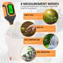 4-in-1 Soil Moisture Meter Digital PH Meter/Soil Moisture/Plant Temperature/Sunlight Intensity, Backlight LCD Display, Soil Test Meter for Garden, Lawn, Plant Care, Farm and Indoor Outdoor Plants