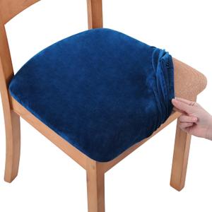Smiry Velvet Seat Covers for Dining Room Chair Set of 8, Stretch Fit Removable Washable Chair Seat Cushion Protector Slipcovers with Ties, Federal Blue