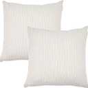 JES&MEDIS Pack of 2 Pillowcase Cotton Striped Home Decor Square Throw Pillow Covers Set for Office Bed Car Club 18 x 18 Inches 45 x 45 cm Beige and White