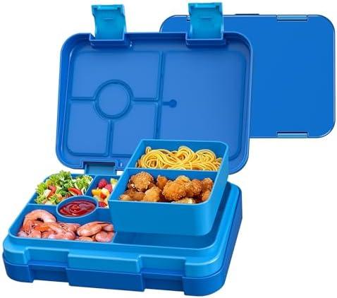 MSSWFSG Bento Lunch Box for Kids, 6 Compartments BPA Free, Dishwasher Safe Back to School Snack Bento Lunch Containers Boxes, Ideal Portion Sizes for On-the-Go Meal, Ages 3+, School, Blue