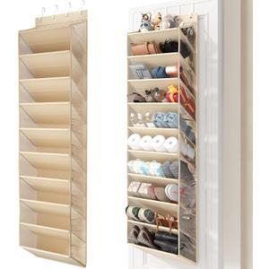 20-25 Pairs Over the Door Shoe Organizer, Clear Pockets Shoe Rack for Closet Door, 10-Tier Hanging Shoe Rack for Boots, Behind the Door Shoe Holder Fit All the Family's Sneakers, Boots, Heels, Beige