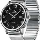 LN LENQIN Mens Watches Stainless Steel Analog Quartz Watch for Men Easy Reader 38 mm Fashion Business Waterproof Men's Wrist Watches with Date and Expansion Band (Black)