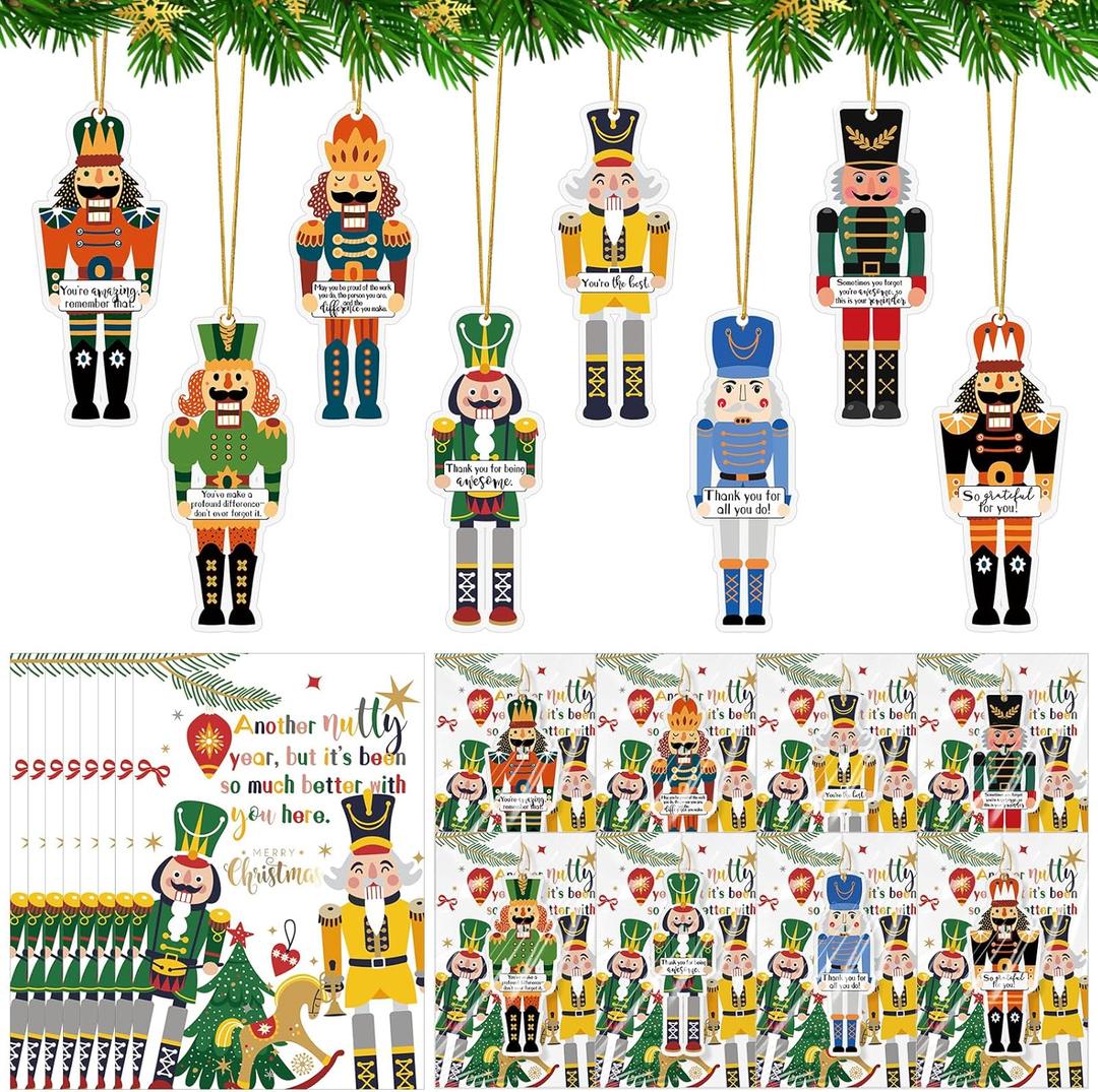 48 Sets Christmas Nutcracker Ornament Funny Air Freshener Ornaments with Xmas Greeting Card Scent Sachets Employee Appreciation Gifts for Staff Coworkers Christmas Tree Party Office Decor