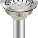 Kitchen Sink Drain Kit for Standard 3-1/2 inch Drain - Fit 1-1/2 inch Pipe - Stainless Steel Basket with Knob - Rubber Stopper Bottom - 3.5" Kitchen Sink drain Strainer Replacement Kit (Nature)