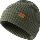 100% Merino Wool Cuff Beanie Hat, Unisex Warm Winter Caps Soft, Breathable & Cozy Stretchy Knitted Cuffed Cap (One Size, Absinthe Green)