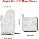 Perinsto White Gold Marble Oven Mitts & Pot Holders 4 Pcs Set, Decorative Heat Resistant Cooking Gloves Microwave Oven Gloves for Kitchen Baking Grilling BBQ
