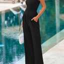 PRETTYGARDEN Summer Sleeveless Jumpsuits for Women Dressy Square Neck Wide Leg Pants Knit One Piece Rompers Fashion Clothing (X-Large, Black)