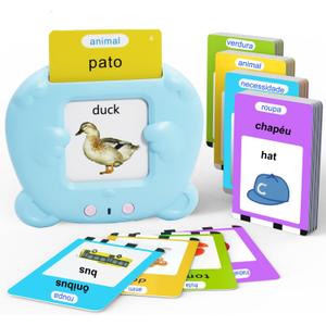 MAYAPHILOS 224 Words Brazil Portuguese and English Talking Flash Cards for Toddlers, Autism Sensory Toys, Portuguese Language Learning Educational Montessori Speech Therapy Toys Gifts for Kids