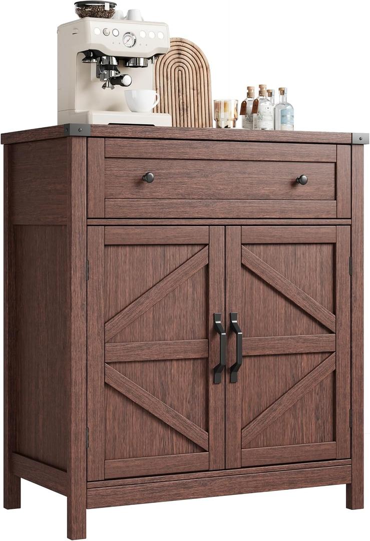 ChooChoo 30" W Coffee Bar Cabinet, Kitchen Storage Cabinet with Drawer, 1 Drawer + 2 Doors
