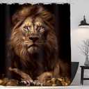 KOMLLEX African Lion Shower Curtain for Bathroom Decor 72Wx78H Inches Brown Jungle Vintage Golden Wildlife Funny Cool Safari Animal Black Fabric Waterproof Polyester 12 Pack Hooks