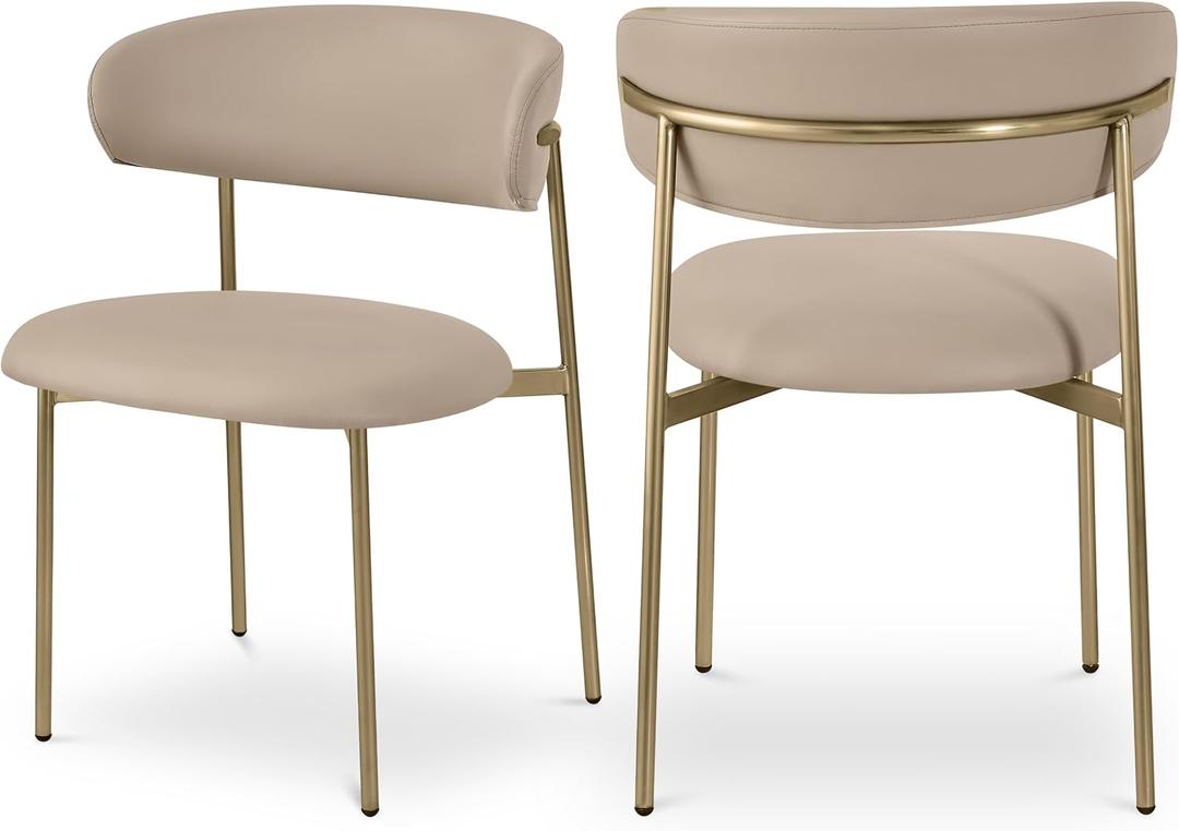 Meridian Furniture 759Taupe-C Lupita Collection Modern | Contemporary Dining Chair with Soft Taupe Vegan Leather, Brushed Gold Metal Frame, 21.5" W x 23" D x 31.5" H, Taupe, Set of 2