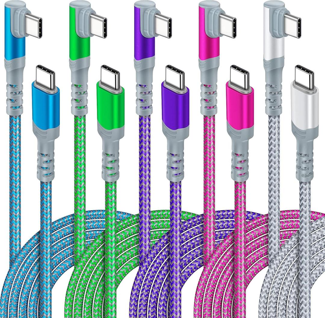 5-Pack USB C to USB C Cable 10ft, Extra Long Right-Angle 60W/3A Type C to Type C Charger Fast Charging Cable Cord Compatible with Samsung S22 Ultra, Google Pixel 6, iPad Pro 12.9 Air Mini MacBook