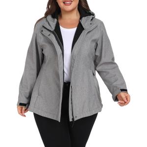 wantdo Women's Plus Size Softshell Jackets Hooded Warm Fleece Lined Windbreaker (4X, Grey)