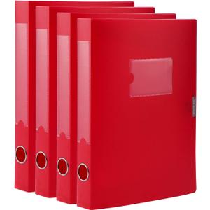 HUA JIE A4 Storage File Boxes Plastic Archives Cases with Lid, File Folder Organizer Document Filing Box for office, Letter Size Paper,31424 cm, Red (Pack of 4)