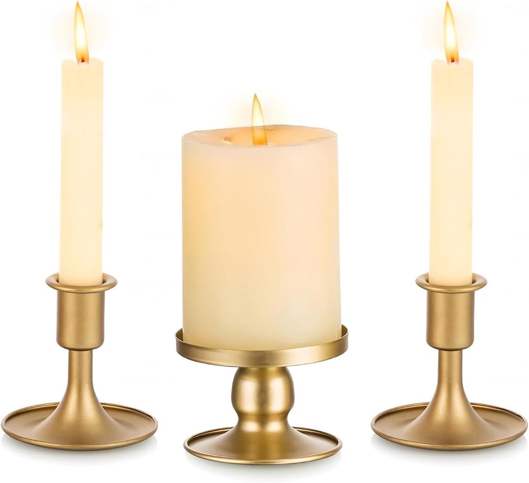 Unity Candle Holder - Gold Unity Candle Holders for Weddings, Metal Gold Unity Candlestick Holder Set of 3, Decorative Unity Candle Stand for Wedding Ceremony Table Centerpiece Decoration Gift