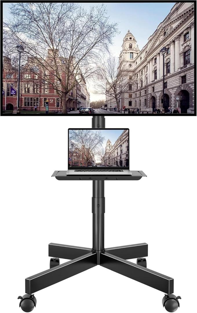 BONTEC Mobile TV Stand with Tilt, Rolling TV Stand on Wheels for 2365 Inch LED LCD TVs, Portable TV Cart with Adjustable Media Shelf for Living Room, Bedroom, Office, Holds 88 lbs, Max VESA 400x400mm