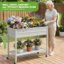32" Tall Galvanized Raised Garden Bed with Legs Wheels & Shelf, Elevated Planter Box Outdoor for Vegetables, Herbs & Flowers, Patio & Backyard, Garden Bed with 400lb Capacity，Grey