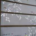 MyGift 4-Panel Asian-Inspired Folding Room Divider with Cherry Blossom Tree & Bird Design Poetry Calligraphy and Brown Wooden Frame 78''W x 70.5''H(6FT)