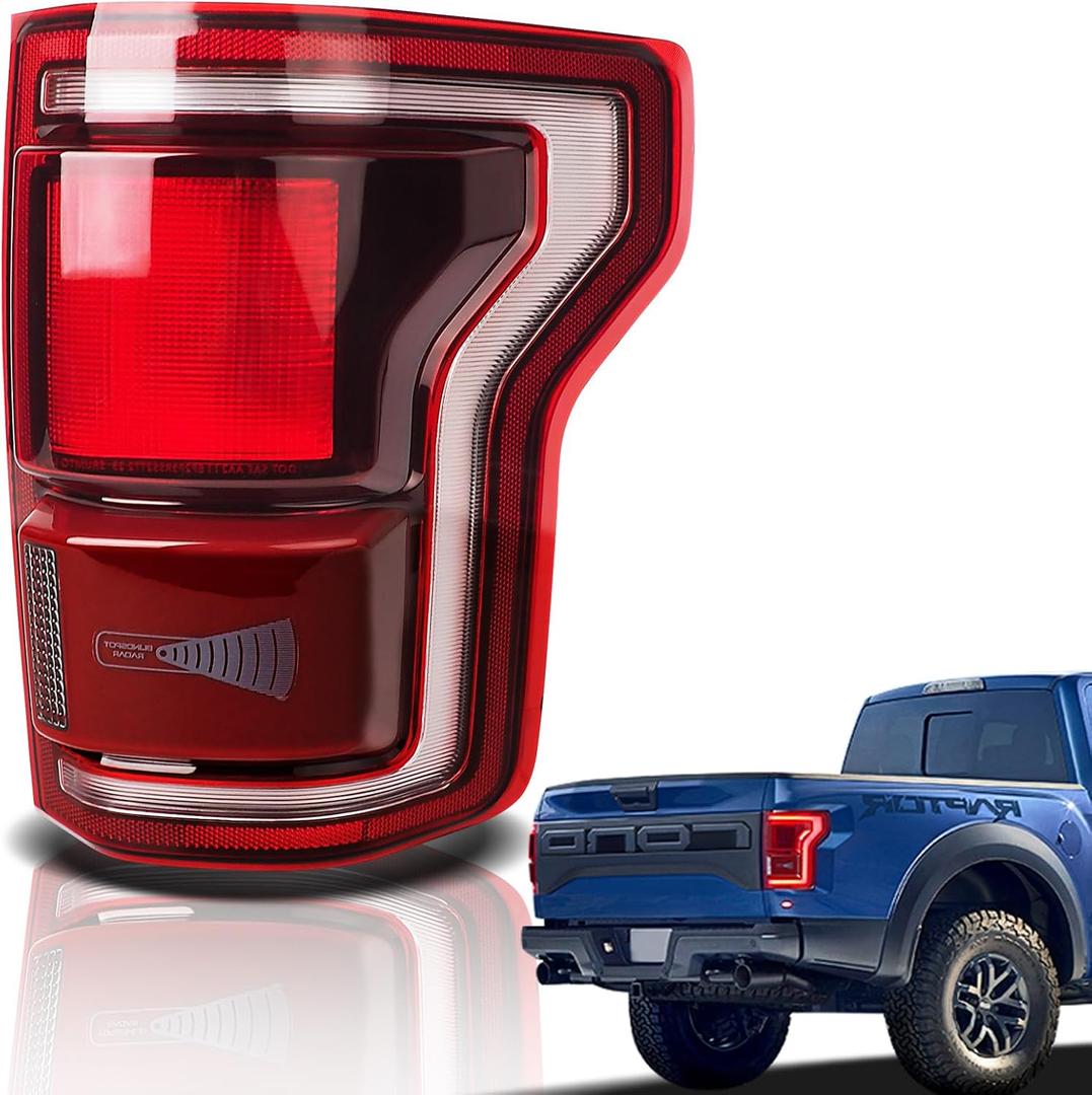 LED Tail Lights Compatible With Ford Raptor F150 2017 2018 2019 2020 Rear Brake Lamp Signal Assembly Taillights with Blind Spot HL3Z13404H Module Not Included (Right Passenger Side)