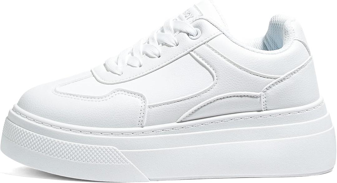 Women's Fashion Sneakers Chunky Sole Low Cut Daily Streetwear Style | Mesh inner lining,removable cushioned insole,slip-resistant sole,reinforced stitching,lightweight multi-match construction (White)