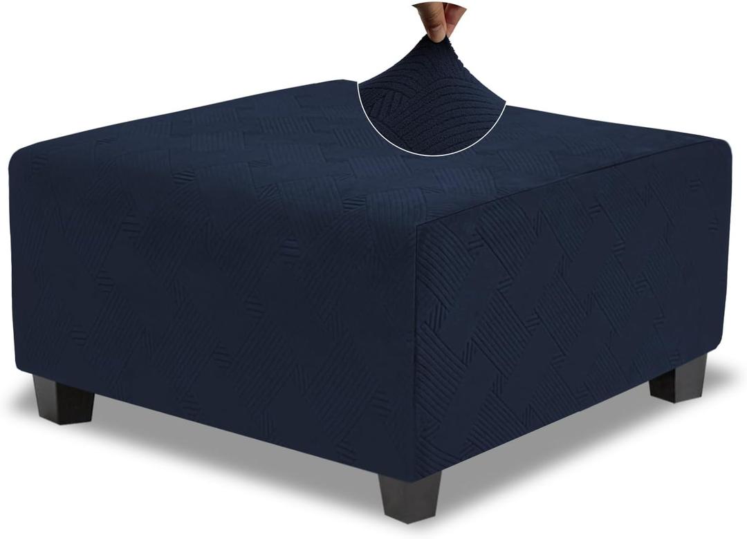 Ottoman Cover Square X-Large,Stretch Ottoman Covers Slipcover for Square Ottomans,Soft Intertwined Pattern Foot Stool Cover with Elastic Bottom,Navy Blue,X-Large Ottoman Cover Square X-Large,Stretch Ottoman Covers Slipcover for Square Ottomans,Soft Intertwined Pattern Foot Stool Cover with Elastic Bottom,Navy Blue,X-Large