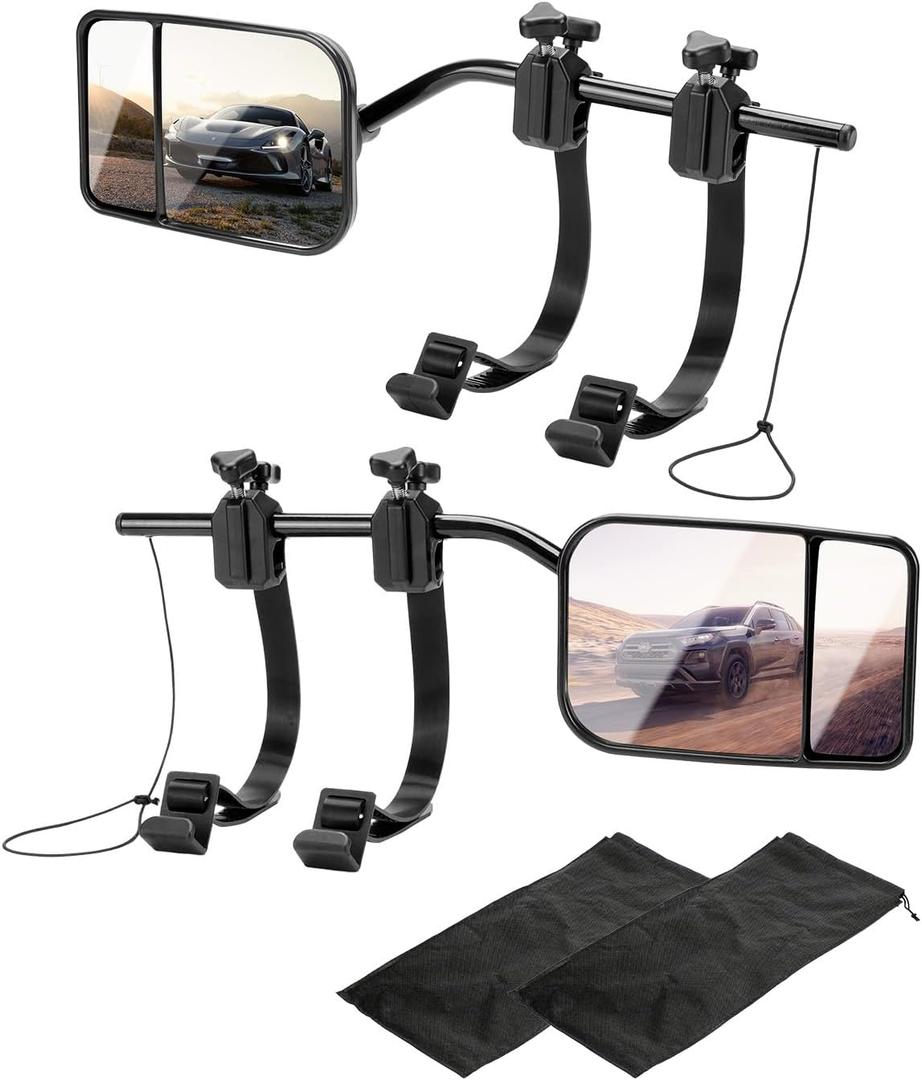 Universal Clip On Towing Mirrors Extensions, 360 Degree Adjustable Rotation Mirror Extenders for Towing, Dual View Convex Tow Mirrors for Vehicle Car Truck RV SUV Trailer, Pack of 2