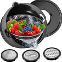 4-1 Colander with Bowl Set - Colander for Kitchen - Strainers and Colanders - Pasta Strainer - Funny Presents for Women - Rice Strainer Fruit Cleaner Veggie Wash Kitchen Gadgets Essentials, Black