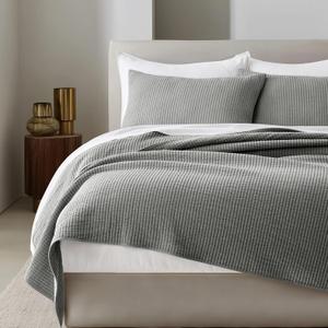 Cotton Coverlet Set Full Queen Size 3 Pieces, Lightweight Soft Ribbed Matelassé Bedspread Quilt Set, Cozy Oversized Quilted Bedding Set with 2 Pillow Shams for All Seasons, Fog Gray