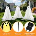 JOYIN 3 Pcs Halloween Decorations Outdoor Ghosts Pathway Lights, 18 White Cloth Ghost with White Light Up Yard Stakes for Graveyard Yard Lawn Garden Prop, Party Decor Supplies