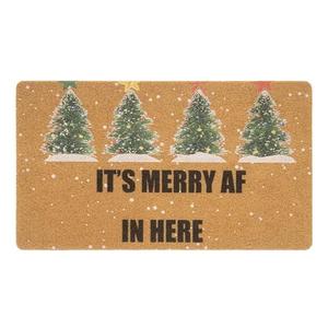 Winter Chirstmas Pine-Trees-Welcome-Doormat Outdoor-Entrance Faux-Coir Entryway-Rug Non-Slip Dirt-Trapping Indoor-Outside Porch 17x29 Inch